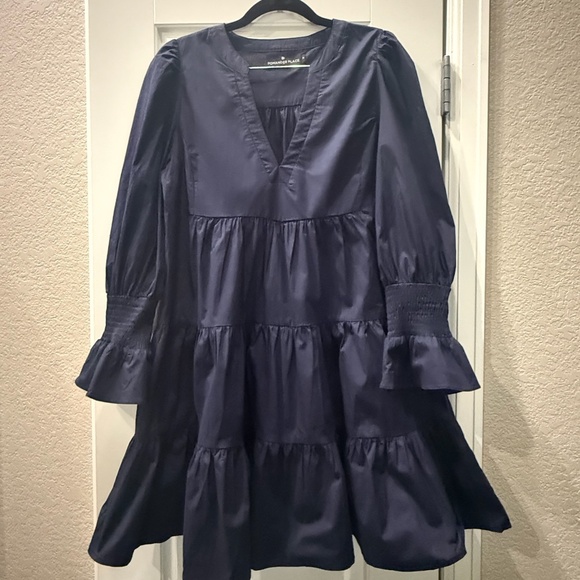 Tuckernuck Pomander Place Navy Cotton Poplin Kenzo Dress in Medium - Picture 4 of 7